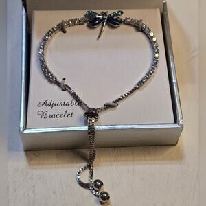 Natasha‎ Jeweled Dragonfly Adjustable Silver Bracelet New